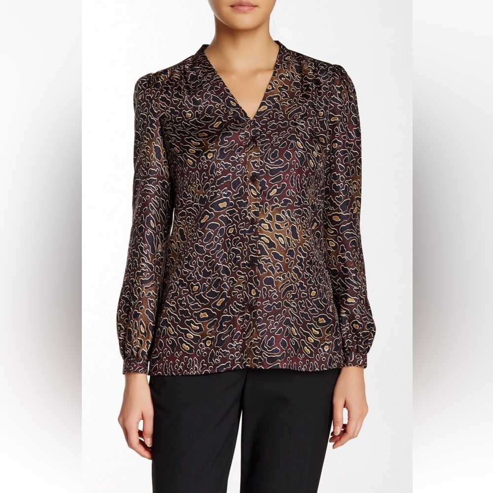 TORY BURCH Whitfiels Leopard Silk Long Sleeve Blouse Top Size‎ 2 MSRP $495